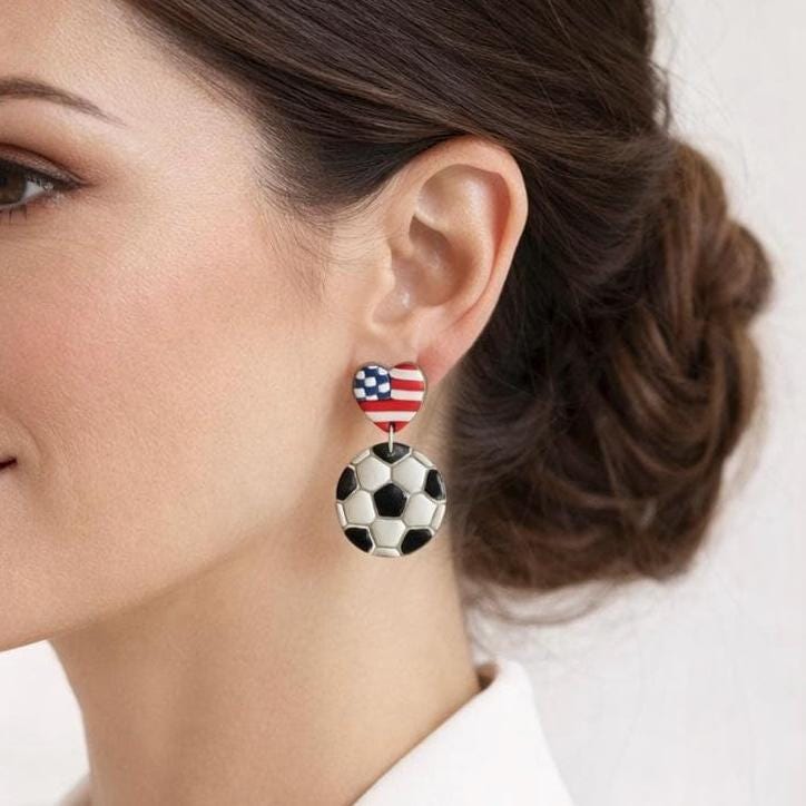 Heart Country Flag Soccer Ball Earrings – Lightweight Game Day Jewelry