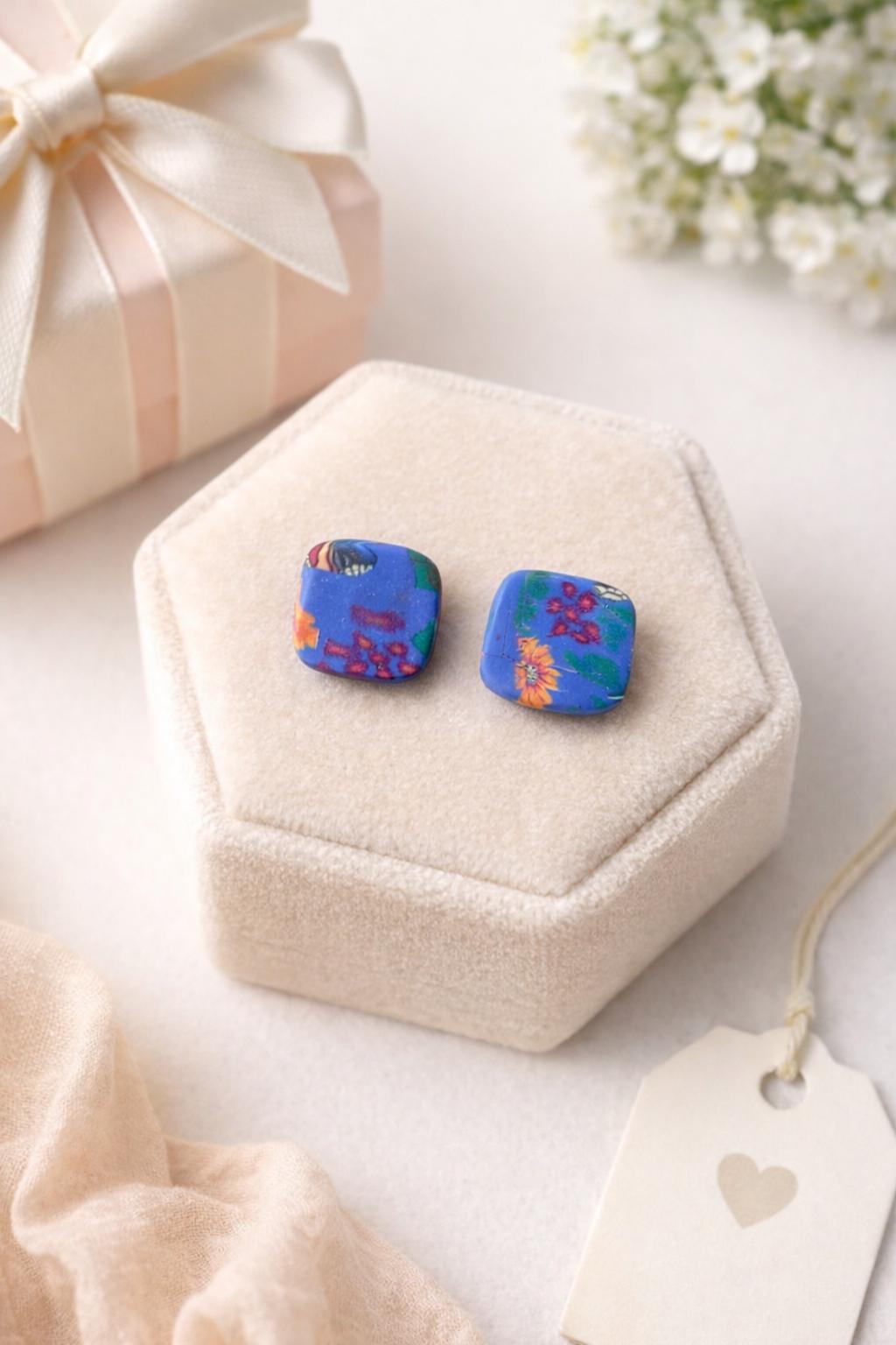 Polymer Clay Earrings Set of 2 | Colorful + Black White Stud Earrings | Lightweight Handmade Gift