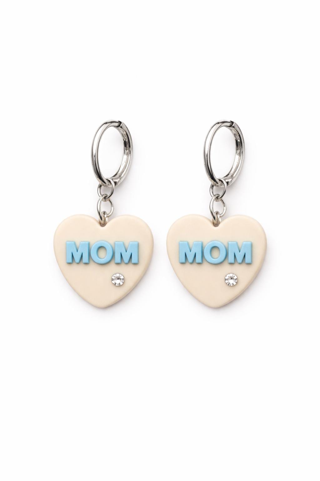 Personalized Polymer Clay Heart Jewelry Set, Cream Blue Mom Necklace Earrings