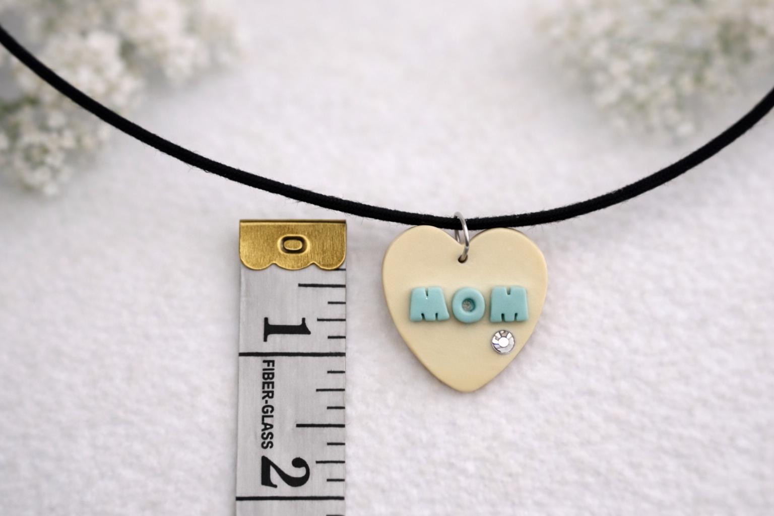 Personalized Polymer Clay Heart Jewelry Set, Cream Blue Mom Necklace Earrings