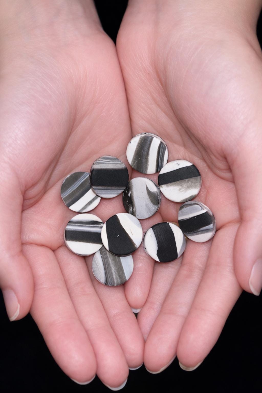Black White Polymer Clay Stud Earrings | Minimalist Modern Lightweight Jewelry