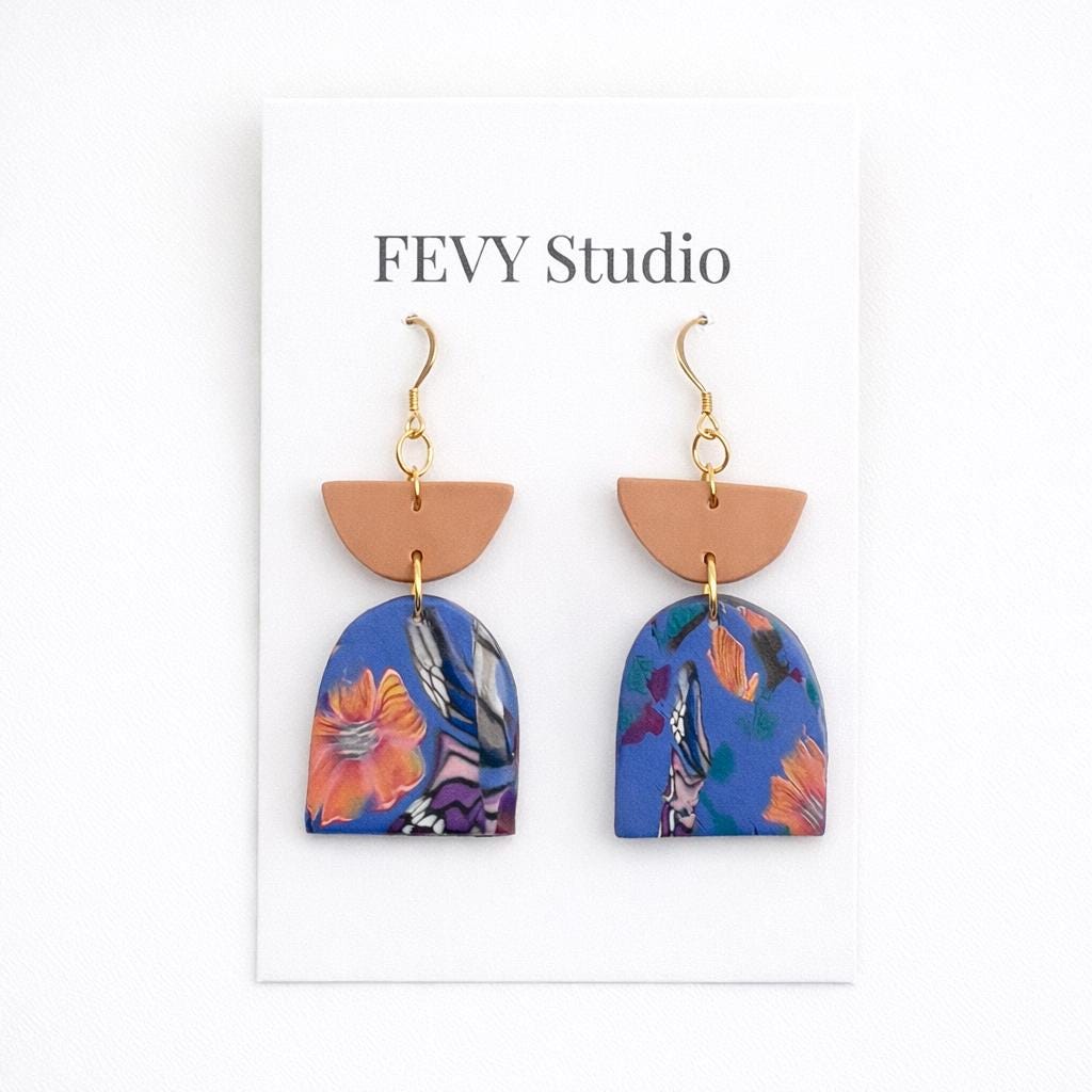 Colorful Polymer Clay Earrings | 18K Gold Plated Stainless Steel Hooks | Lightweight Statement Earrings | Handmade Boho Dangle | Gift for He