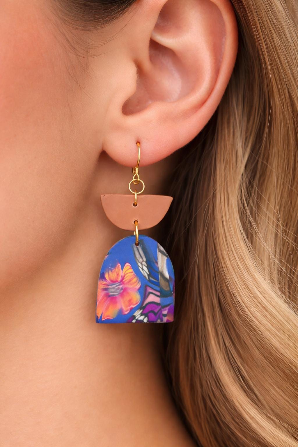 Colorful Polymer Clay Earrings | 18K Gold Plated Stainless Steel Hooks | Lightweight Statement Earrings | Handmade Boho Dangle | Gift for He