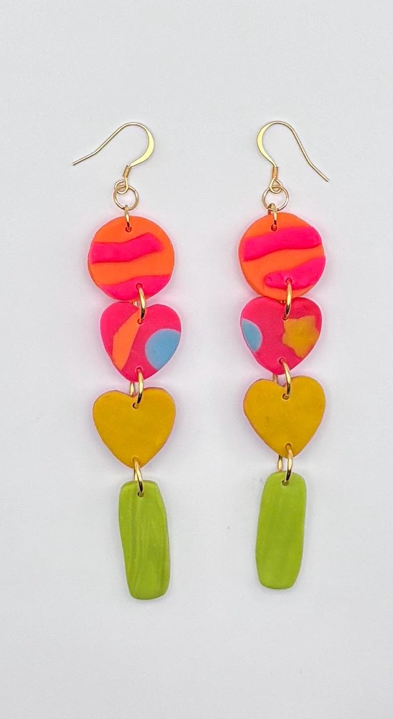 Colorful Polymer Clay Statement Earrings, Modern Artistic Dangle Jewelry, Lightweight Bold Design