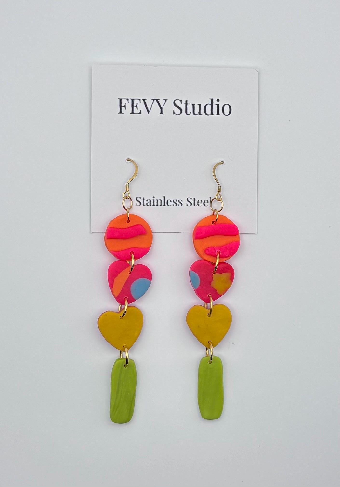Colorful Polymer Clay Statement Earrings, Modern Artistic Dangle Jewelry, Lightweight Bold Design