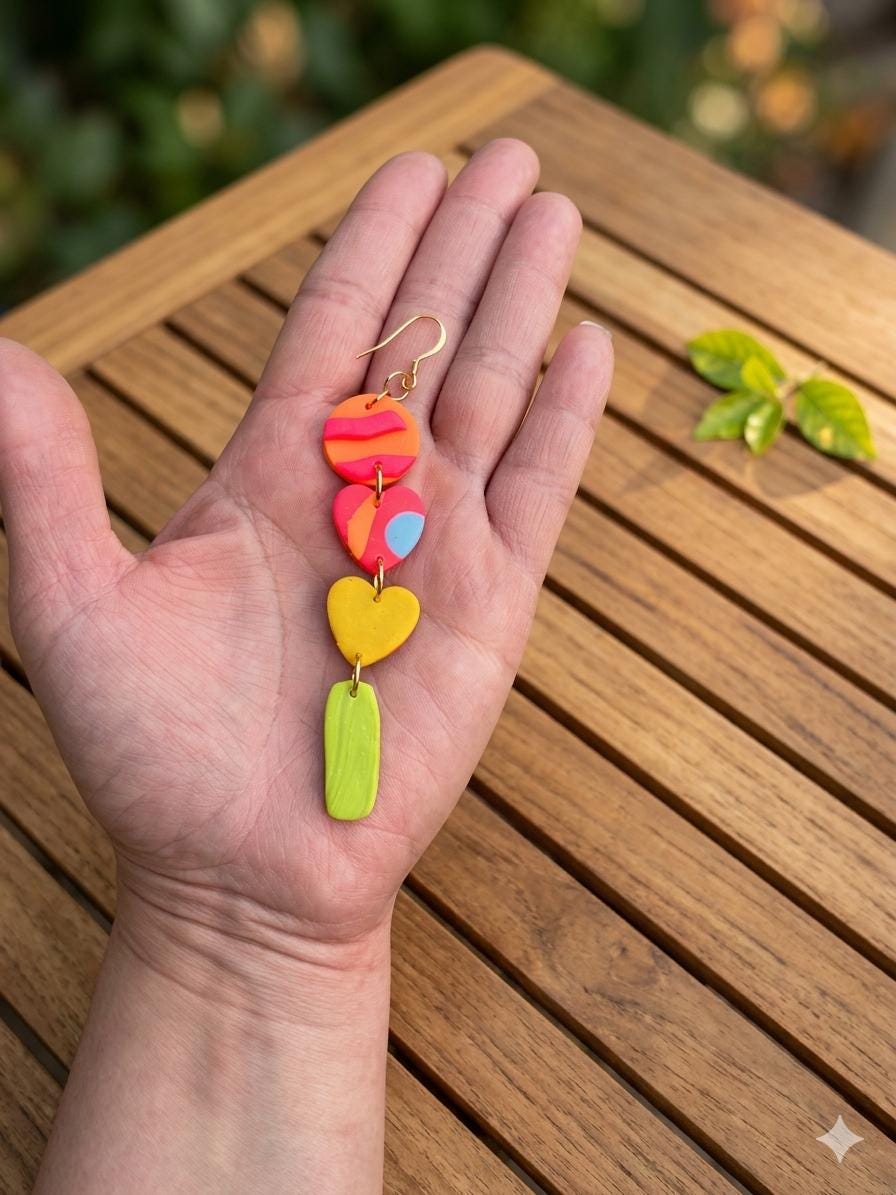 Colorful Polymer Clay Statement Earrings, Modern Artistic Dangle Jewelry, Lightweight Bold Design