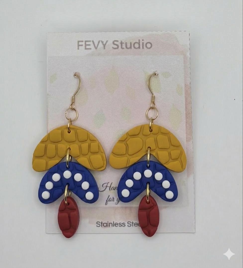 Handmade Polymer Clay Venezuela Flag Earrings | Statement Dangle Jewelry, 18K Gold Plated Hooks