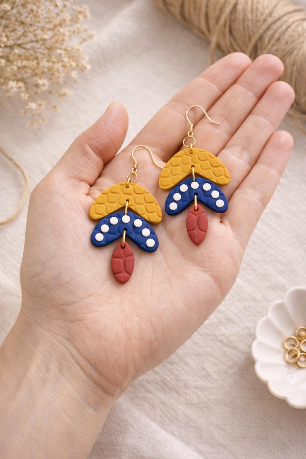 Handmade Polymer Clay Venezuela Flag Earrings | Statement Dangle Jewelry, 18K Gold Plated Hooks