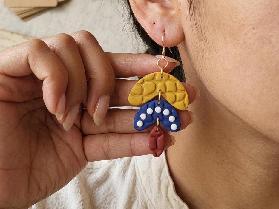 Handmade Polymer Clay Venezuela Flag Earrings | Statement Dangle Jewelry, 18K Gold Plated Hooks
