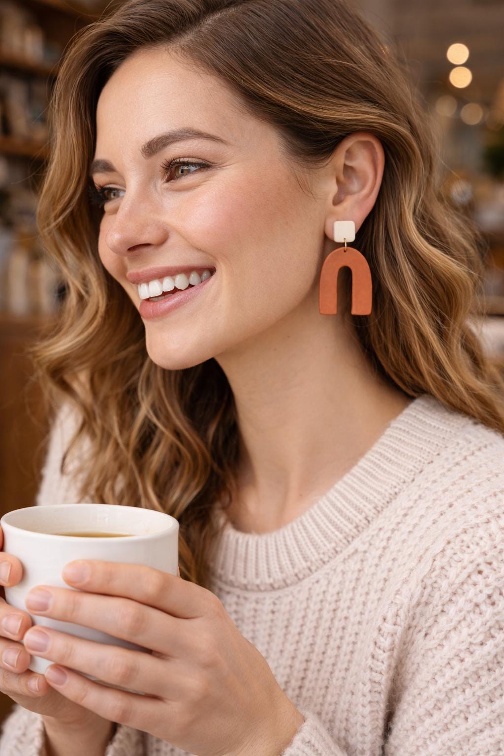 Handmade Polymer Clay Arch Earrings, Modern Neutral Statement Jewelry