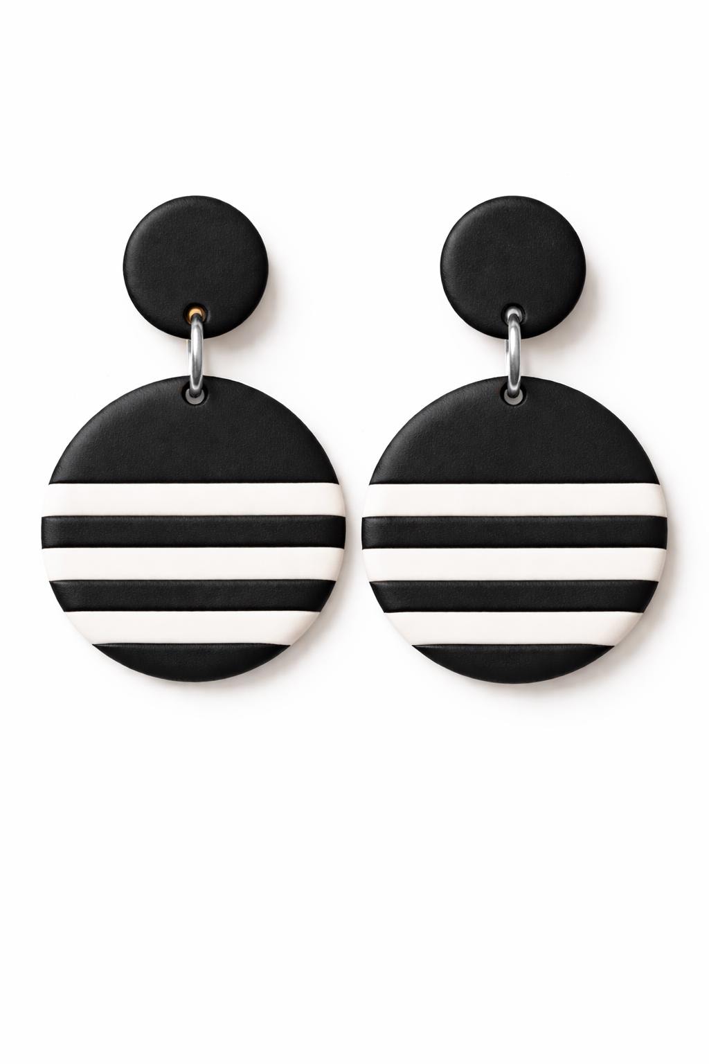 Black and White Statement Earrings, Striped Polymer Clay Earrings, Minimalist Dangle Earrings, Modern Lightweight Jewelry, Handmade Gift for