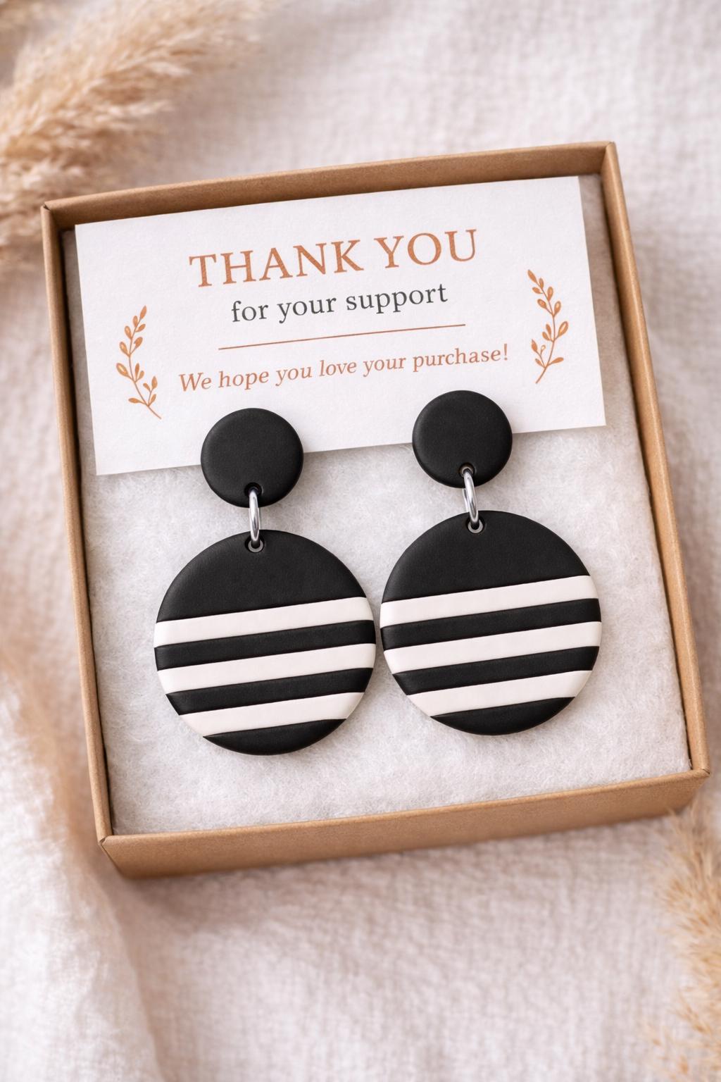 Black and White Statement Earrings, Striped Polymer Clay Earrings, Minimalist Dangle Earrings, Modern Lightweight Jewelry, Handmade Gift for