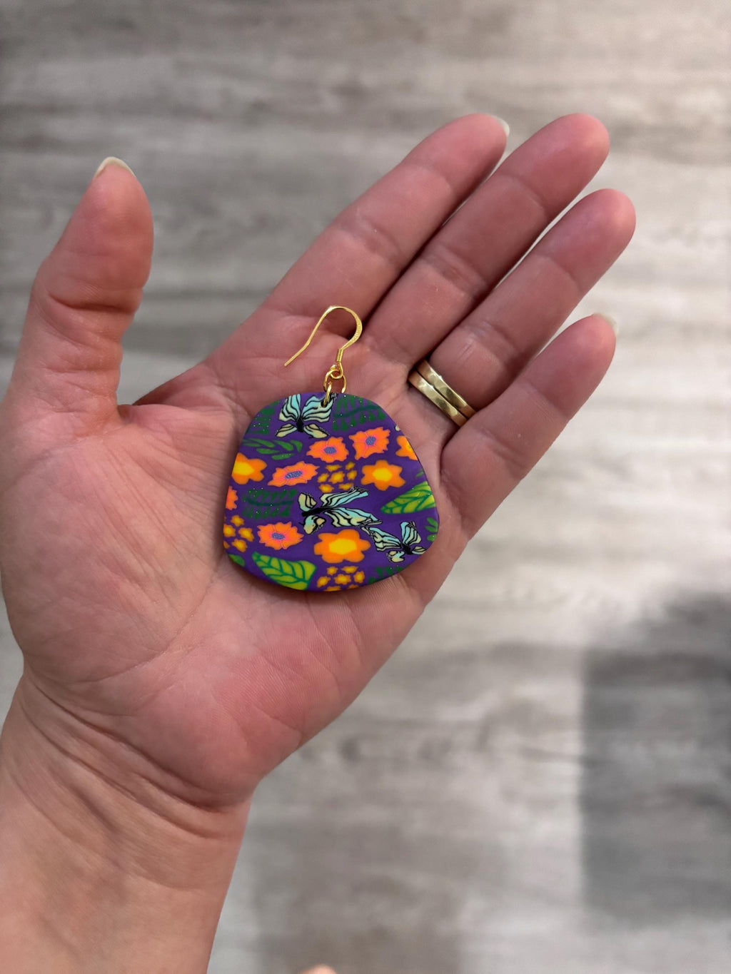 Floral Butterfly Polymer Clay Earrings | Statement Earrings | 18K Gold Plated Hooks | Ready to Gift Packaging
