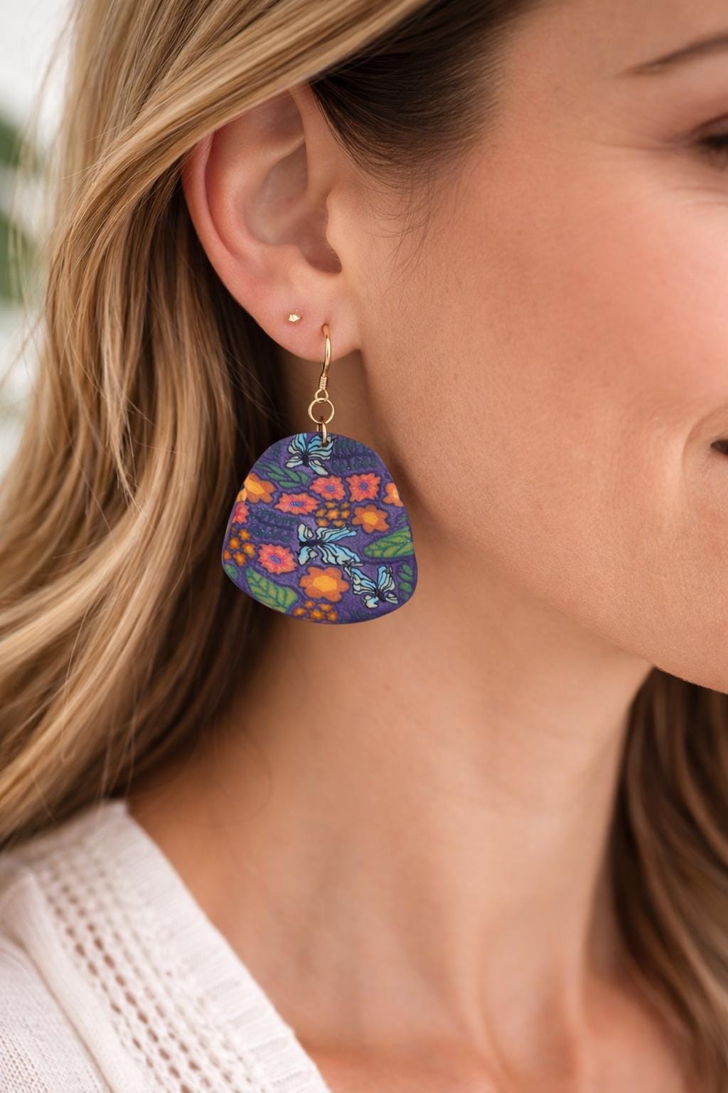 Floral Butterfly Polymer Clay Earrings | Statement Earrings | 18K Gold Plated Hooks | Ready to Gift Packaging