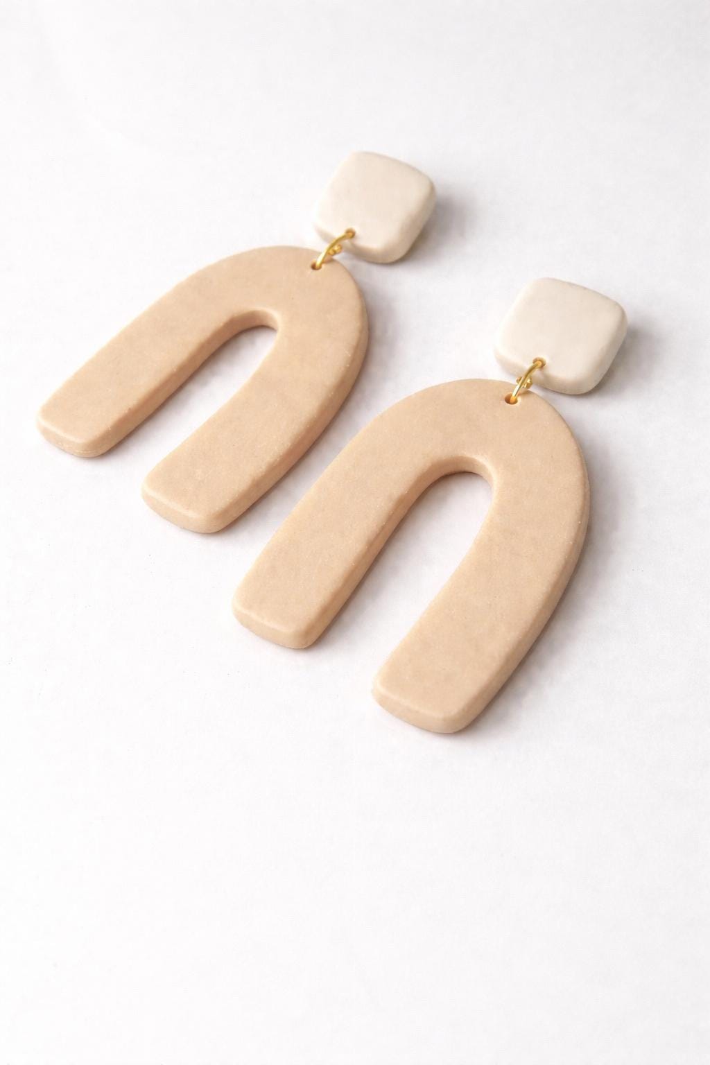 Minimalist Arch Earrings, Neutral Polymer Clay Statement Jewelry, Lightweight Handmade Modern Design