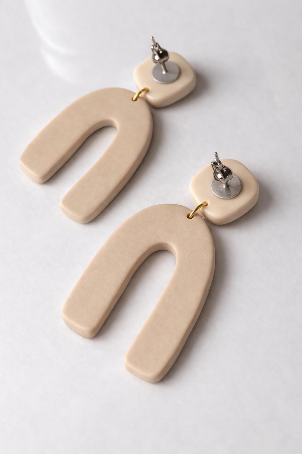 Minimalist Arch Earrings, Neutral Polymer Clay Statement Jewelry, Lightweight Handmade Modern Design