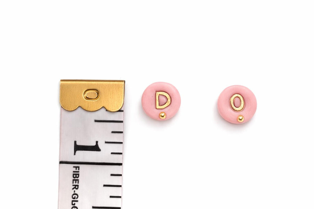Personalized Pink Clay Initial Stud Earrings, Minimalist Gold Letter Jewelry