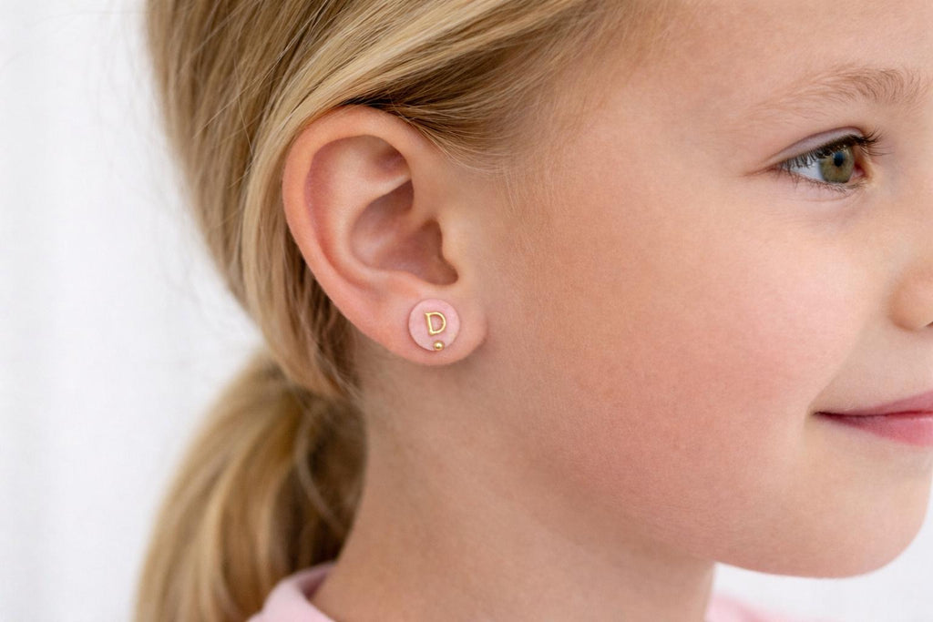 Personalized Pink Clay Initial Stud Earrings, Minimalist Gold Letter Jewelry