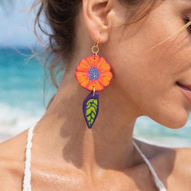 Handmade Polymer Clay Flower Earrings, Abstract Millefiori Cane Dangle Jewelry