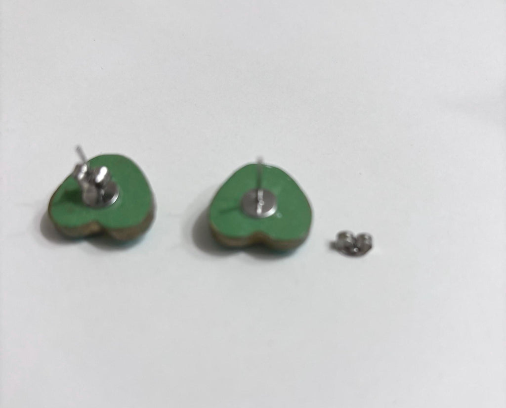 Brazil Flag Heart Stud Earrings | Handmade Polymer Clay | Soccer Fan Gift