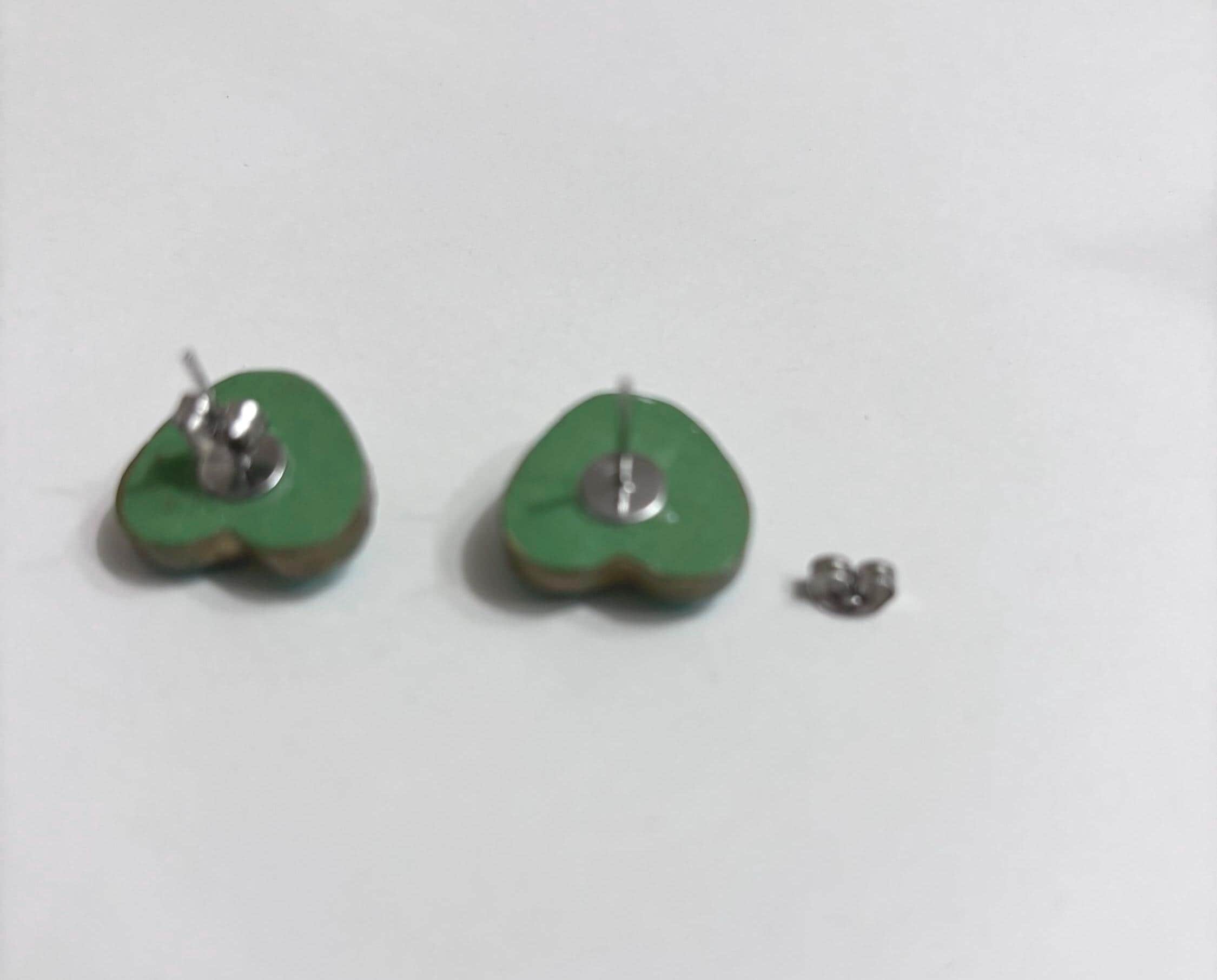 Brazil Flag Heart Earrings, Brazilian Stud Earrings, Handmade Polymer Clay Earrings, Gift for Her, Stainless Steel Earrings, Brazil Jewelry