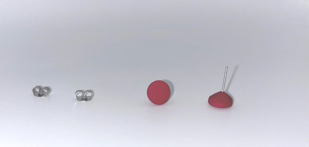 Heart Dangle Earrings Set, Black White Stripes, Red Studs, Polymer Clay Ear Stack