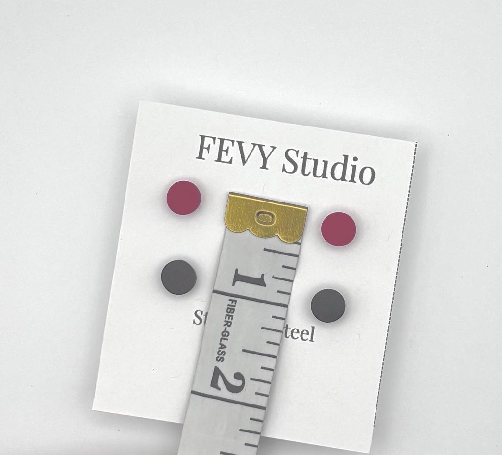 Polymer Clay Stud Earrings Set, Red & Black  Stainless Steel Post, Small Everyday Earrings, Handmade Jewelry Gif