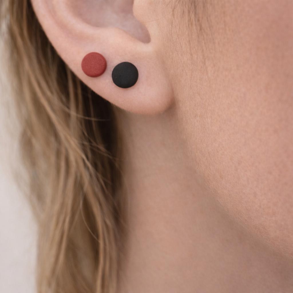 Polymer Clay Stud Earrings Set, Red & Black  Stainless Steel Post, Small Everyday Earrings, Handmade Jewelry Gif