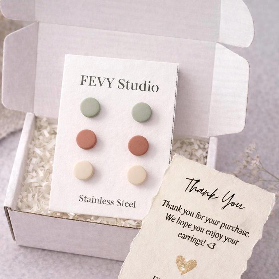 Minimalist Polymer Clay Stud Earrings Set, Neutral Sage Terracotta Beige Earrings, Hypoallergenic Stainless Steel Posts, Everyday Earrings