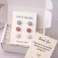 Minimalist Polymer Clay Stud Earrings Set, Neutral Sage Terracotta Beige Earrings, Hypoallergenic Stainless Steel Posts, Everyday Earrings