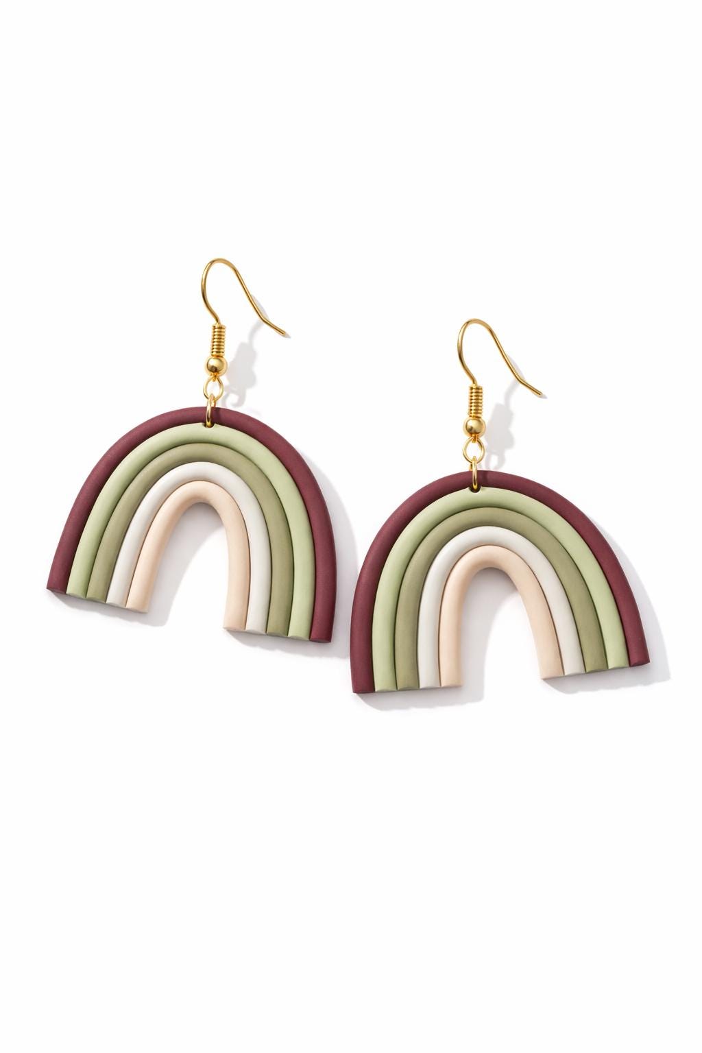Neutral Rainbow Polymer Clay Earrings, Minimalist Gold Earrings, Lightweight Everyday Jewelry, Boho Aesthetic Gift for Her