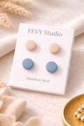 Minimalist Stud Earrings Set, Beige & Dusty Blue Earrings, Polymer Clay Studs, Lightweight Earrings, Everyday Jewelry, Gift for Her