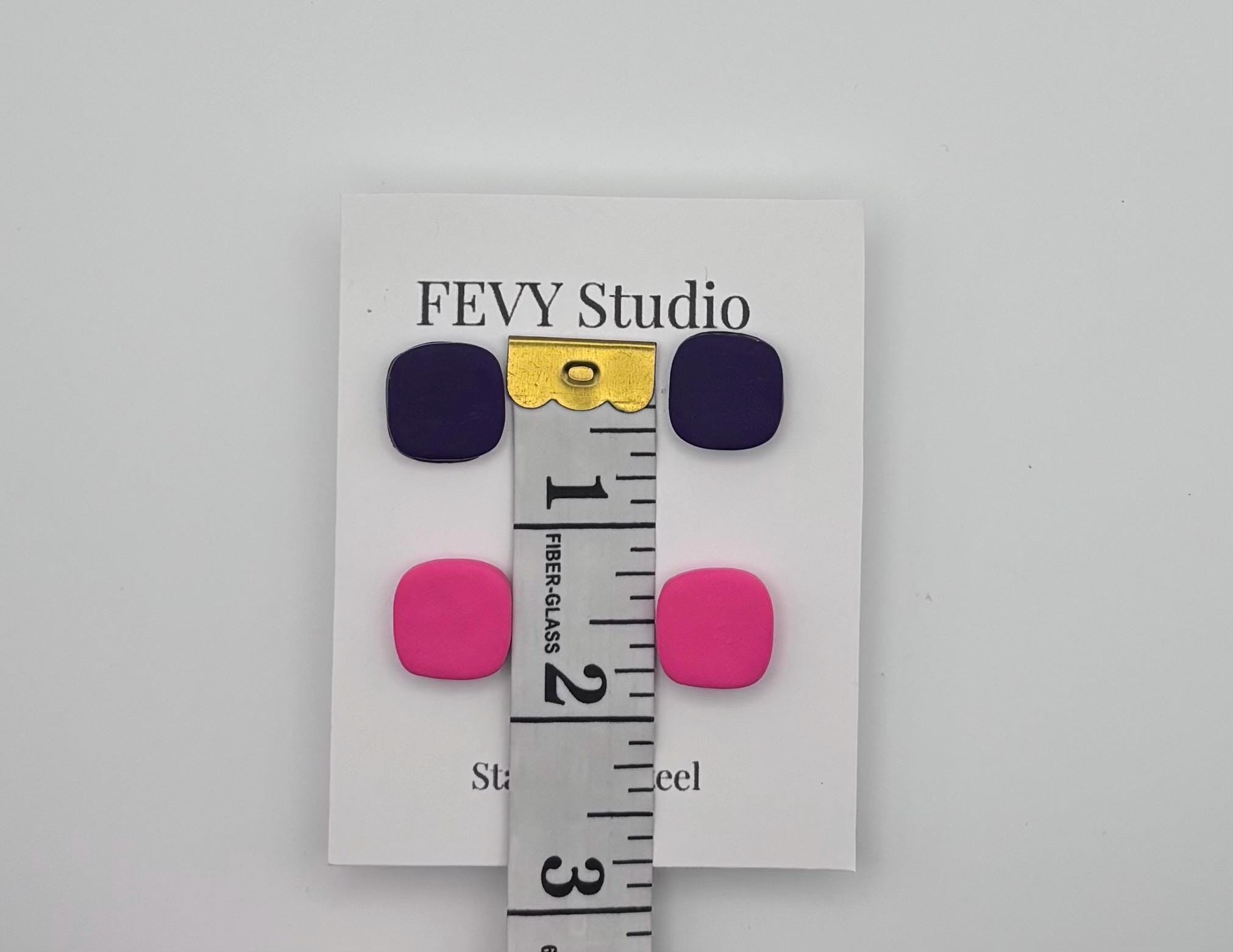 Pink & Dark Purple Stud Earrings Set, Polymer Clay Earrings, Stainless Steel Studs, Minimalist Square Earrings, Gift for Her