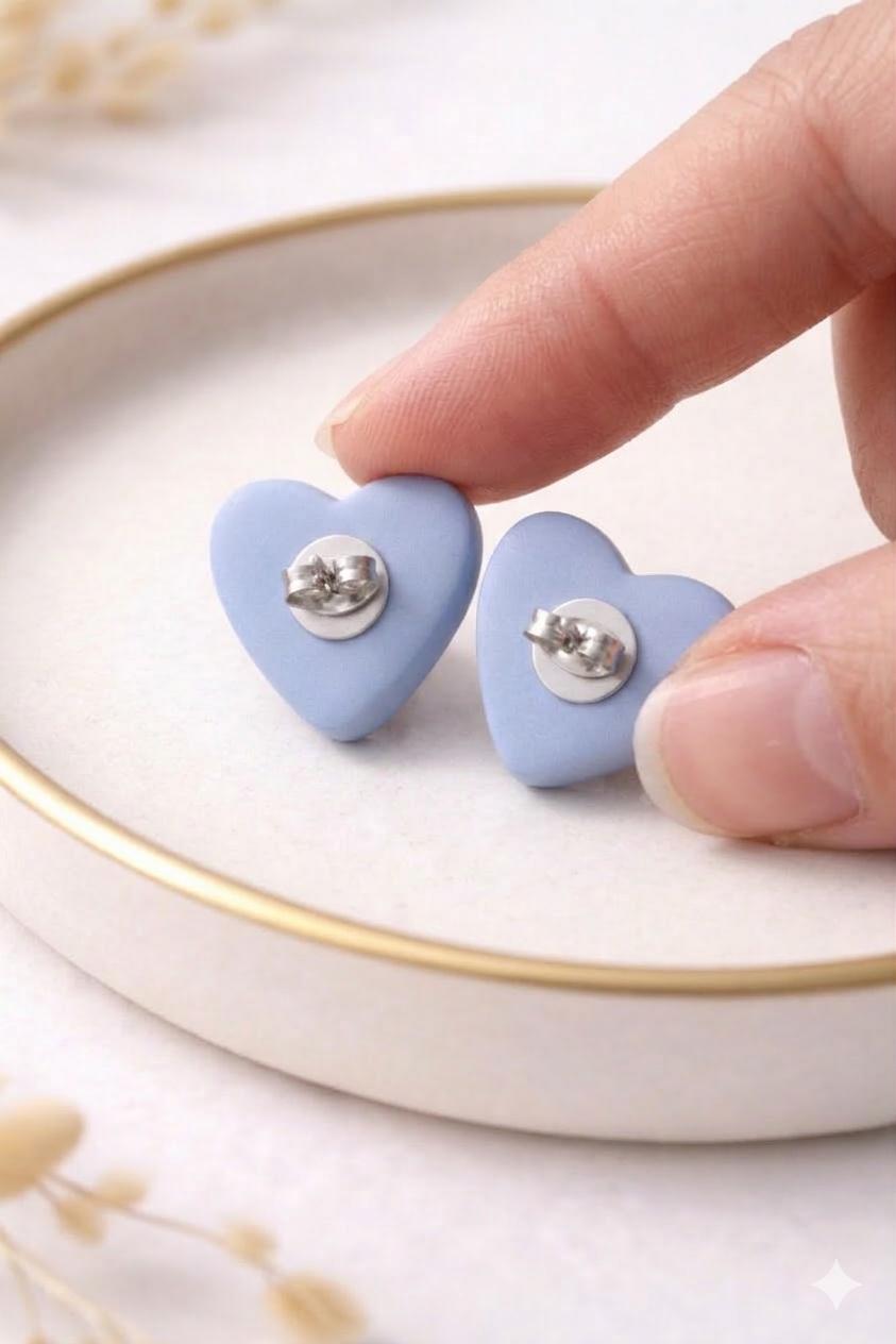Heart Stud Earrings, Colorful Heart Earrings, Minimalist Polymer Clay Earrings, Cute Pastel Earrings, Lightweight Jewelry, Gift for Her