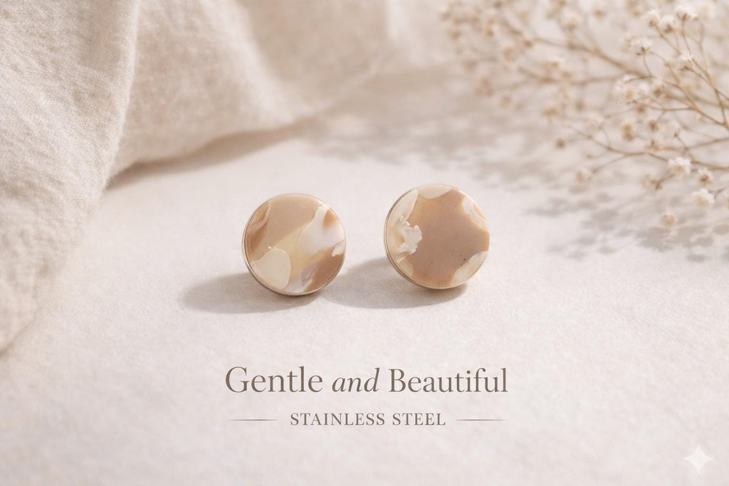 Neutral Beige Stud Earrings, Minimalist Polymer Clay Earrings, Lightweight Earrings, Everyday Jewelry, Gift for Her, Stainless Steel
