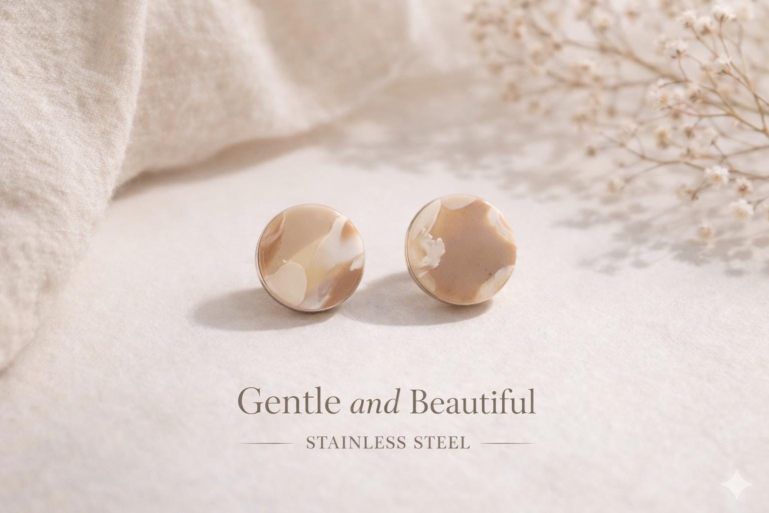 Neutral Beige Stud Earrings, Minimalist Polymer Clay Earrings, Lightweight Earrings, Everyday Jewelry, Gift for Her, Stainless Steel