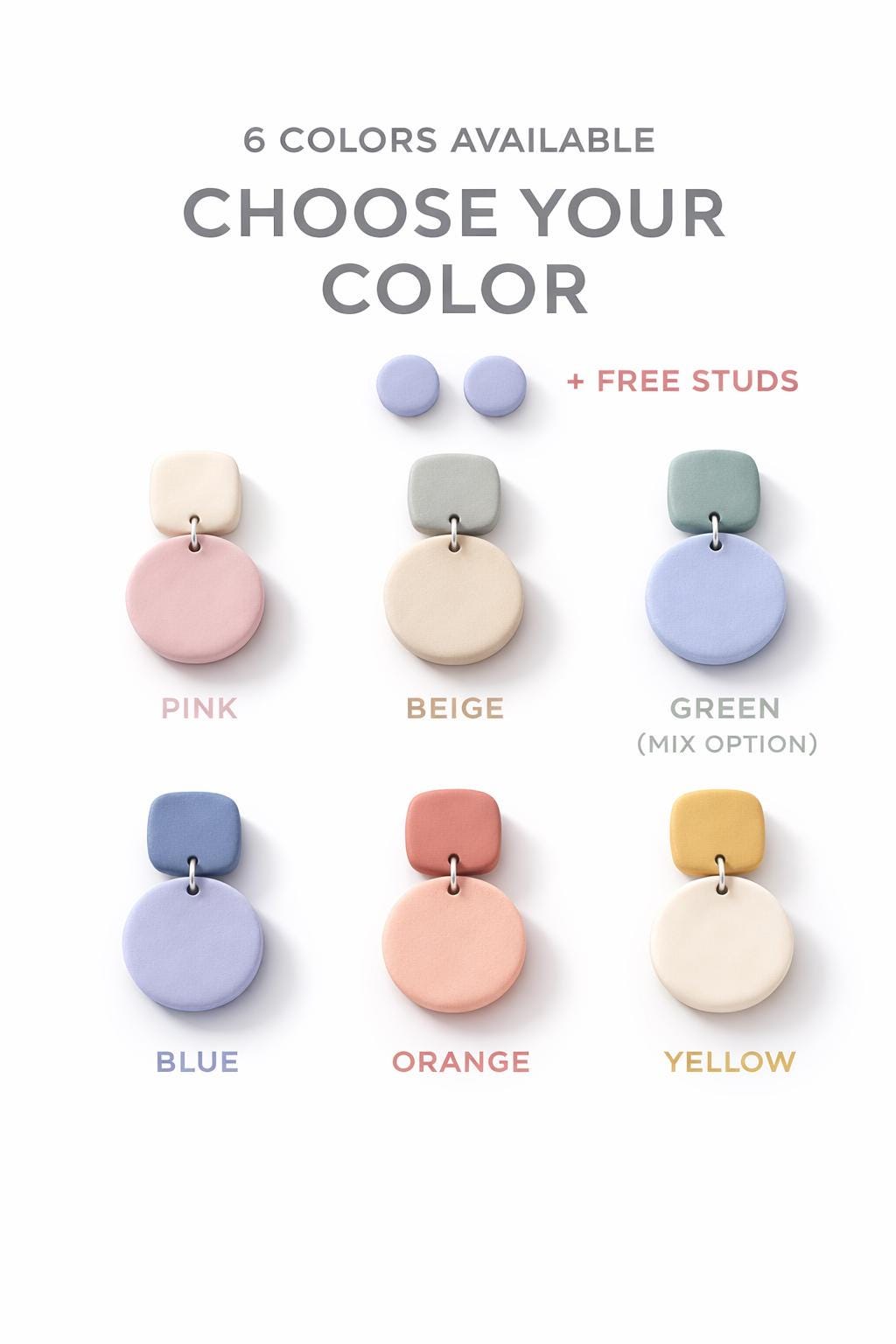 Handmade Polymer Clay Dangle Earrings, Minimalist Pastel Drop Style, Lightweight Boho Jewelry