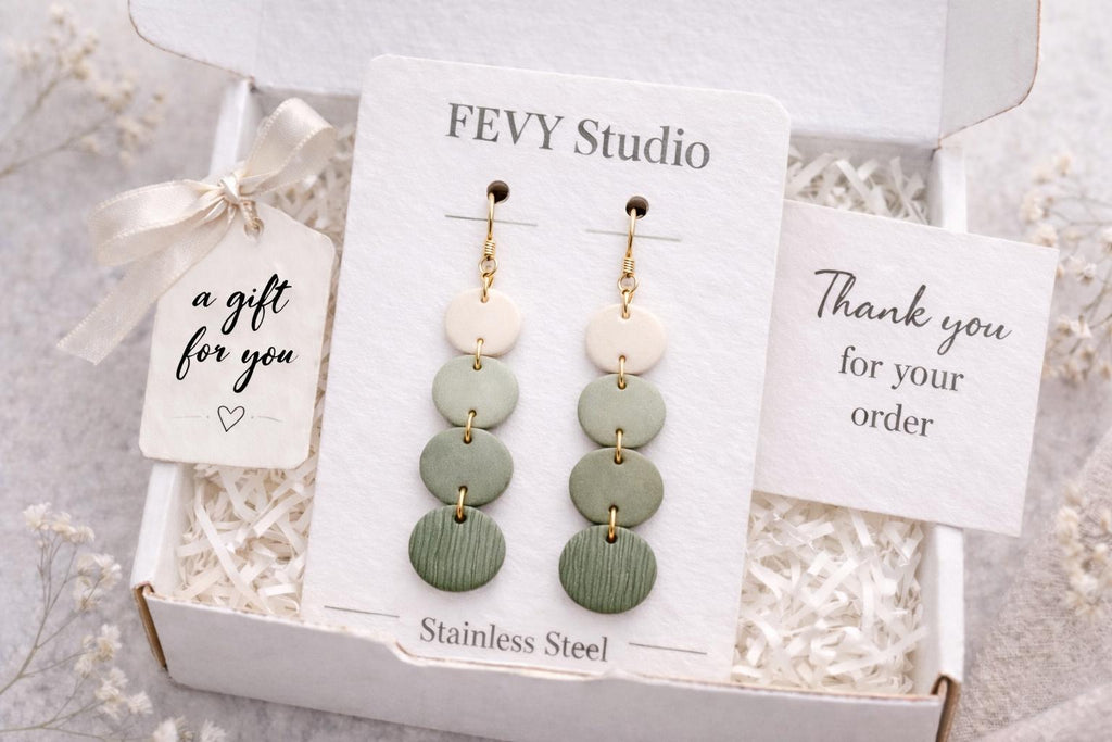 Sage Green Dangle Earrings, Minimalist Polymer Clay Earrings, Gold Hook Earrings, Neutral Handmade Jewelry, Gift for Her, Lightweight