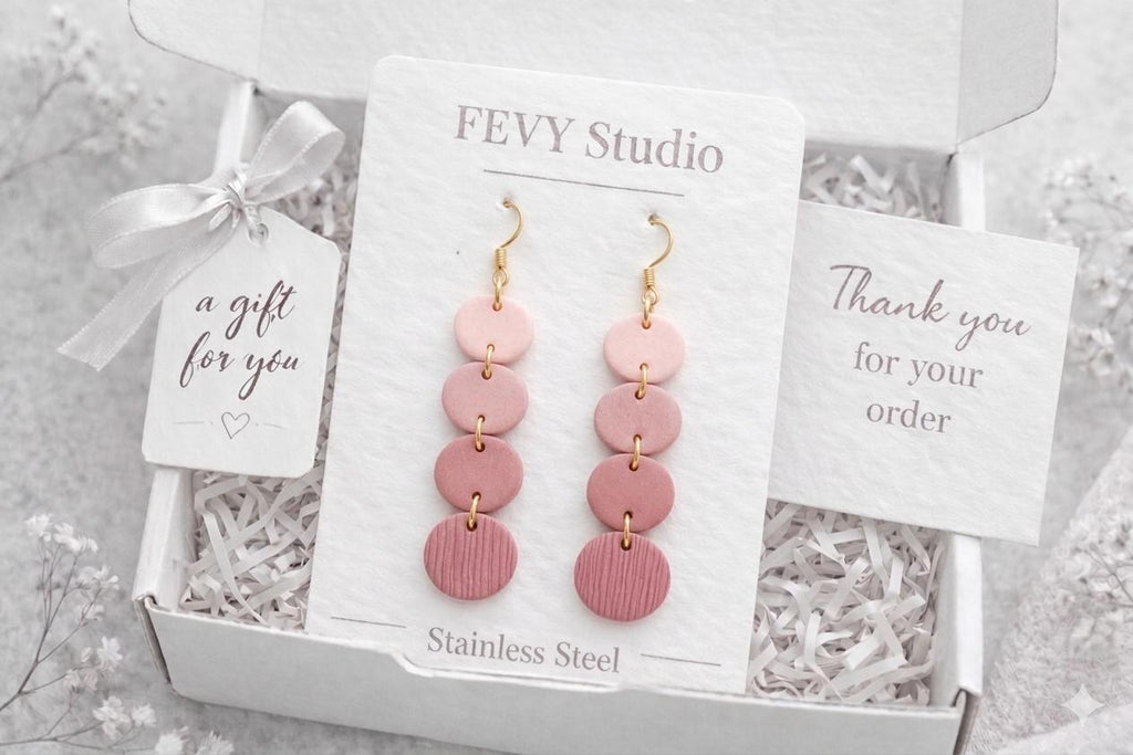 Dusty Pink Dangle Earrings, Polymer Clay Earrings, Minimalist Statement Earrings, Lightweight Jewelry, Gift for Her, Handmade Earrings, Soft