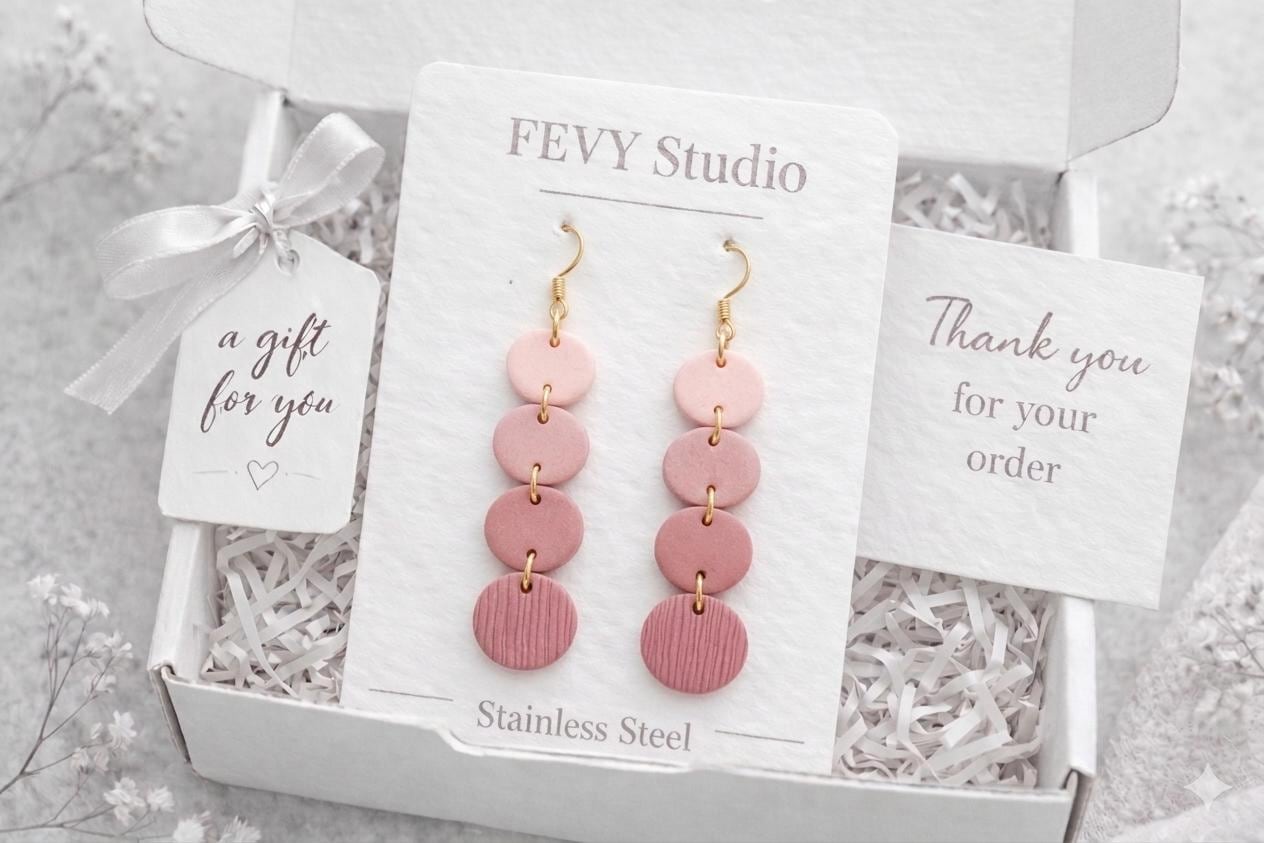 Dusty Pink Gradient Polymer Clay Earrings, Minimalist Dangle Jewelry