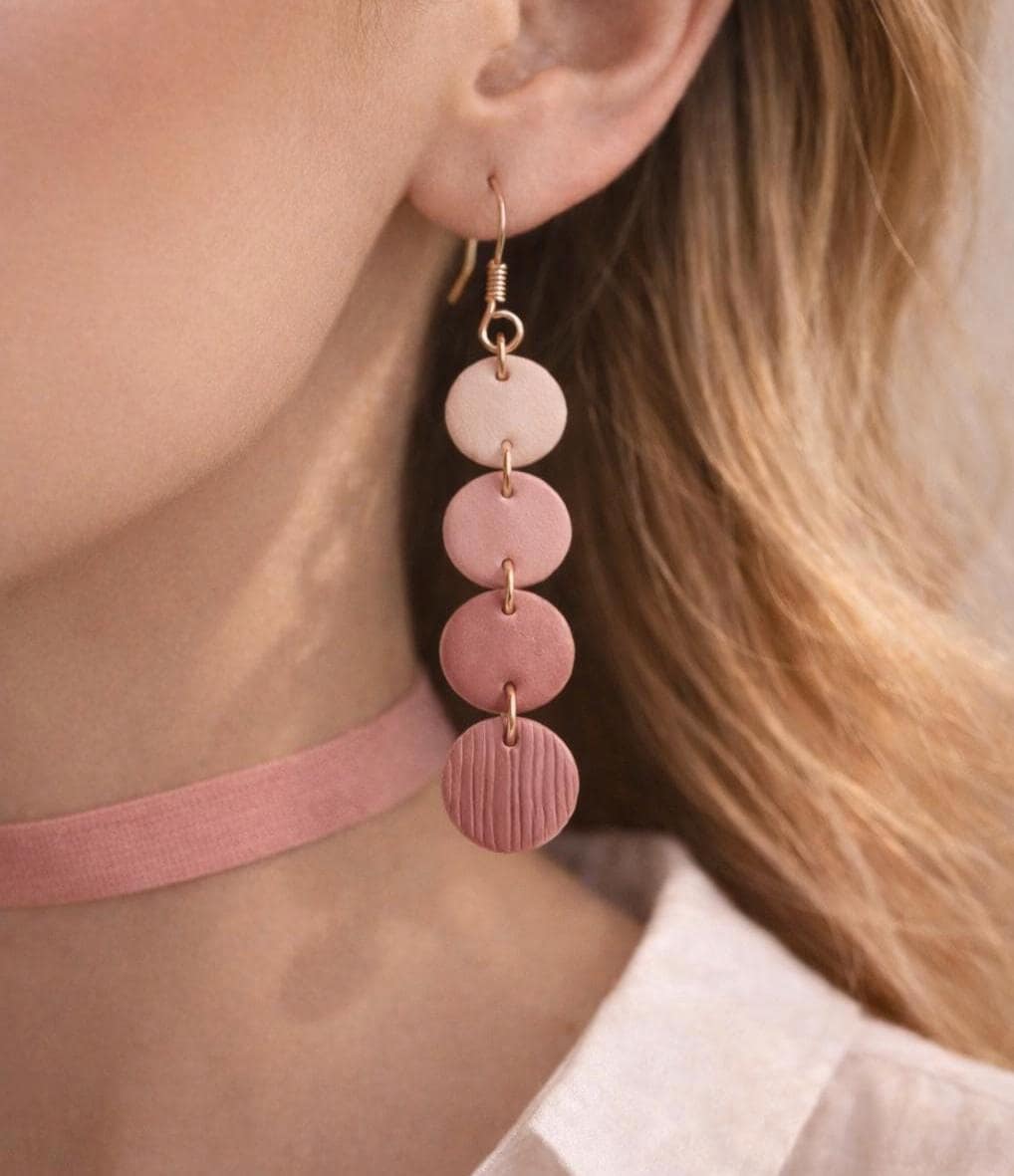 Dusty Pink Gradient Polymer Clay Earrings, Minimalist Dangle Jewelry
