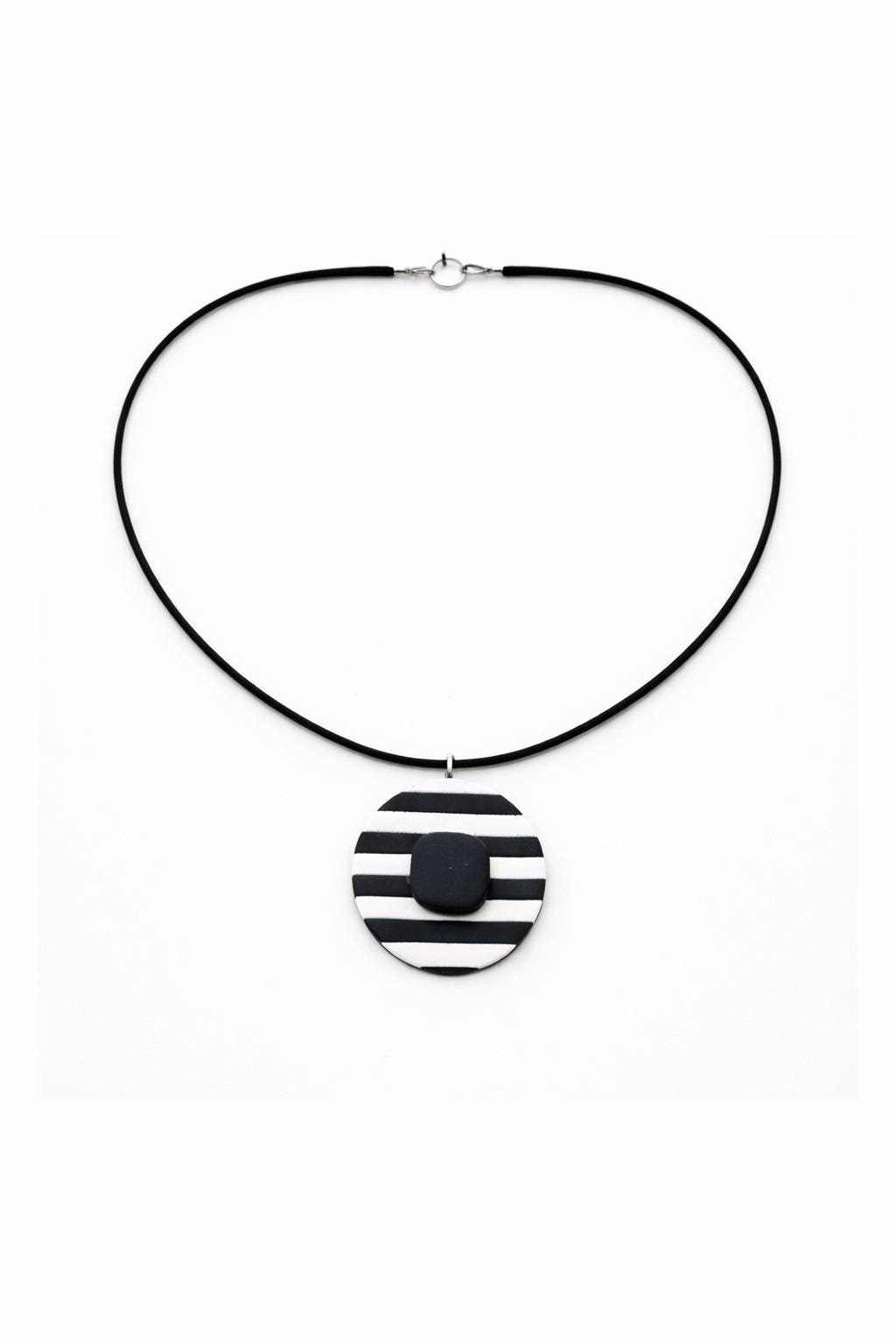 Black White Striped Polymer Clay Jewelry Set | Modern Geometric Dangle Earrings Necklace