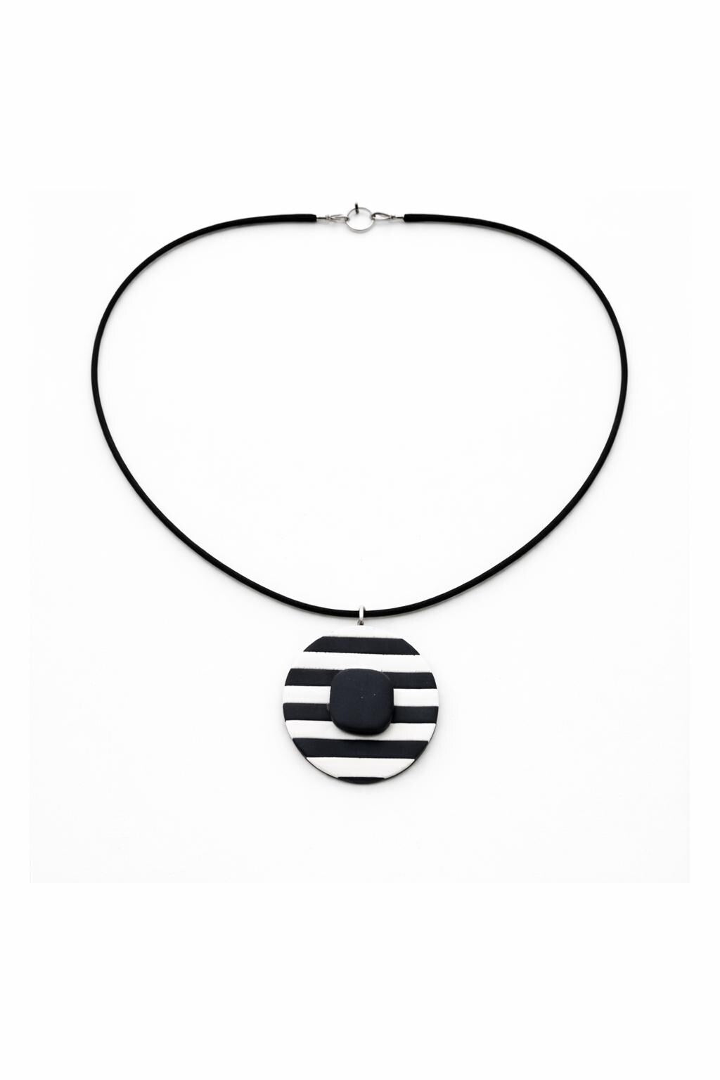 Black White Striped Polymer Clay Jewelry Set | Modern Dangle Earrings Necklace