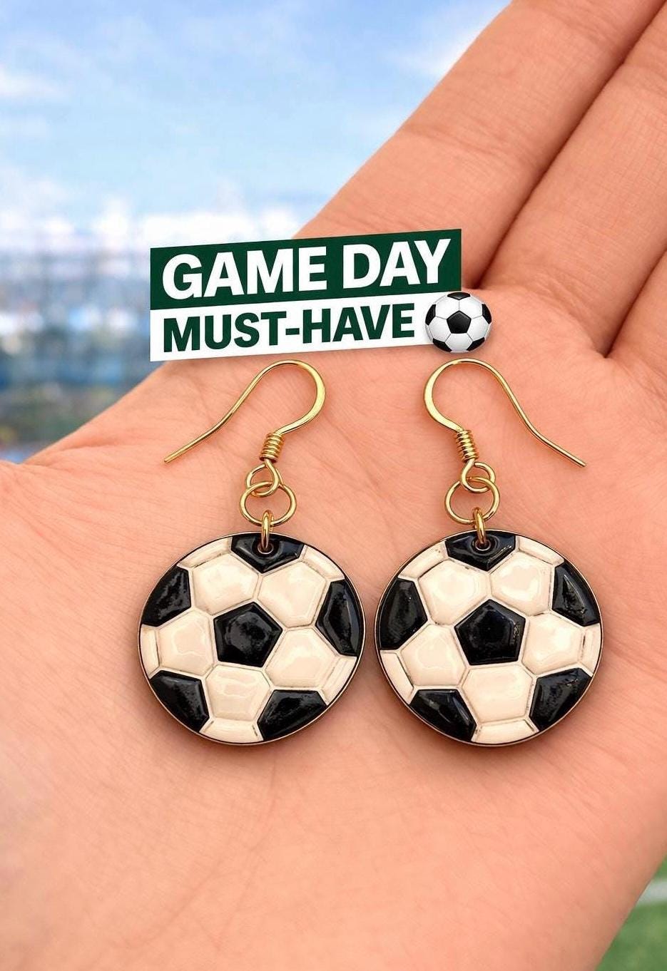Soccer Ball Earrings for Women – Dangle Drop – Game Day Jewelry – Soccer Fan Gift – Polymer Clay – Handmade