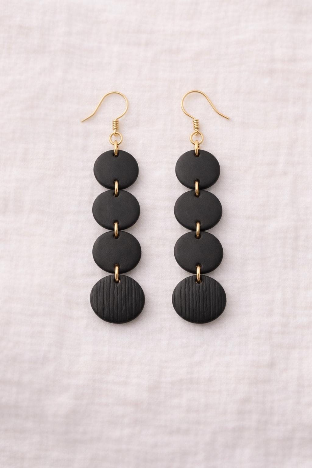 Black Statement Earrings – Minimalist Style Clay Earrings – 18K Gold-Plated Hooks – Lightweight Dangle Earrings – Gift for Her