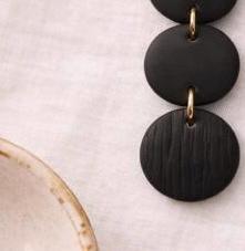 Black Statement Earrings – Minimalist Style Clay Earrings – 18K Gold-Plated Hooks – Lightweight Dangle Earrings – Gift for Her
