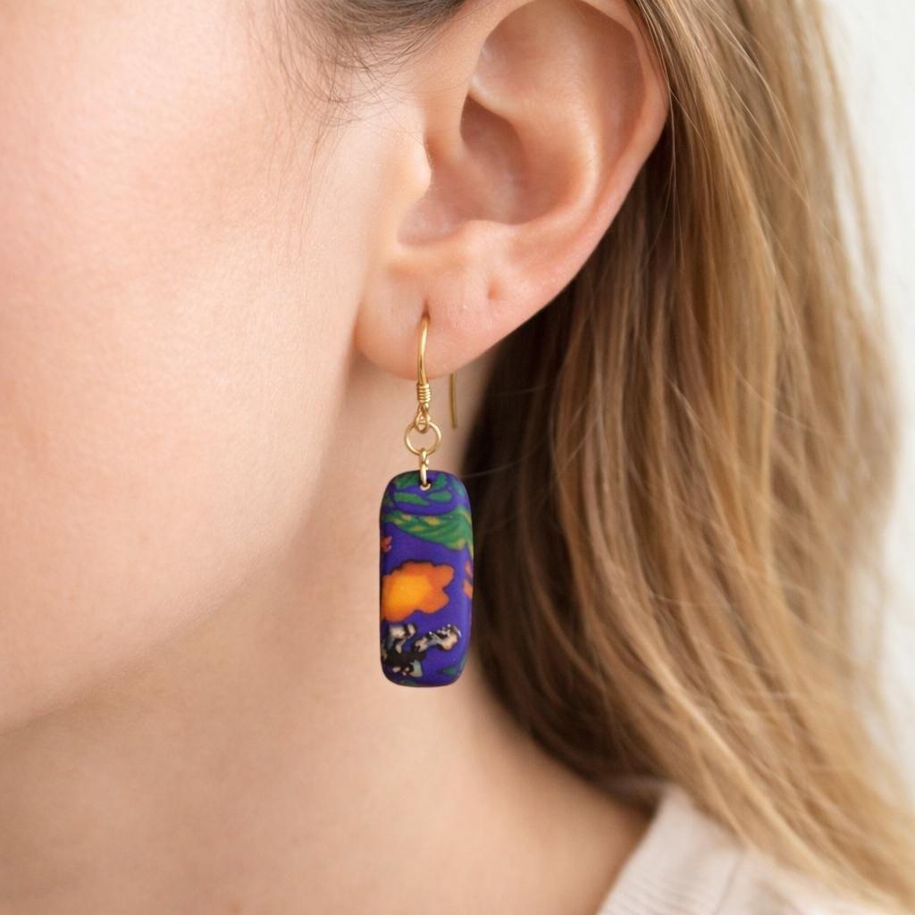 Floral Polymer Clay Earrings – 18K Gold Plated Hooks – Handmade Lightweight Earrings – Colorful Statement Jewelry Gift for Her