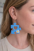Blue Puzzle Piece Earrings | Autism Awareness Daisy Detail, Handmade Polymer Clay
