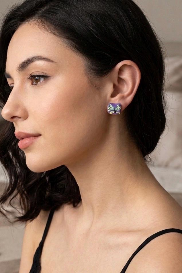 Handmade Butterfly Stud Earrings | Colorful Polymer Clay | Stainless Steel | Boho Jewelry Gift for Women and Girls