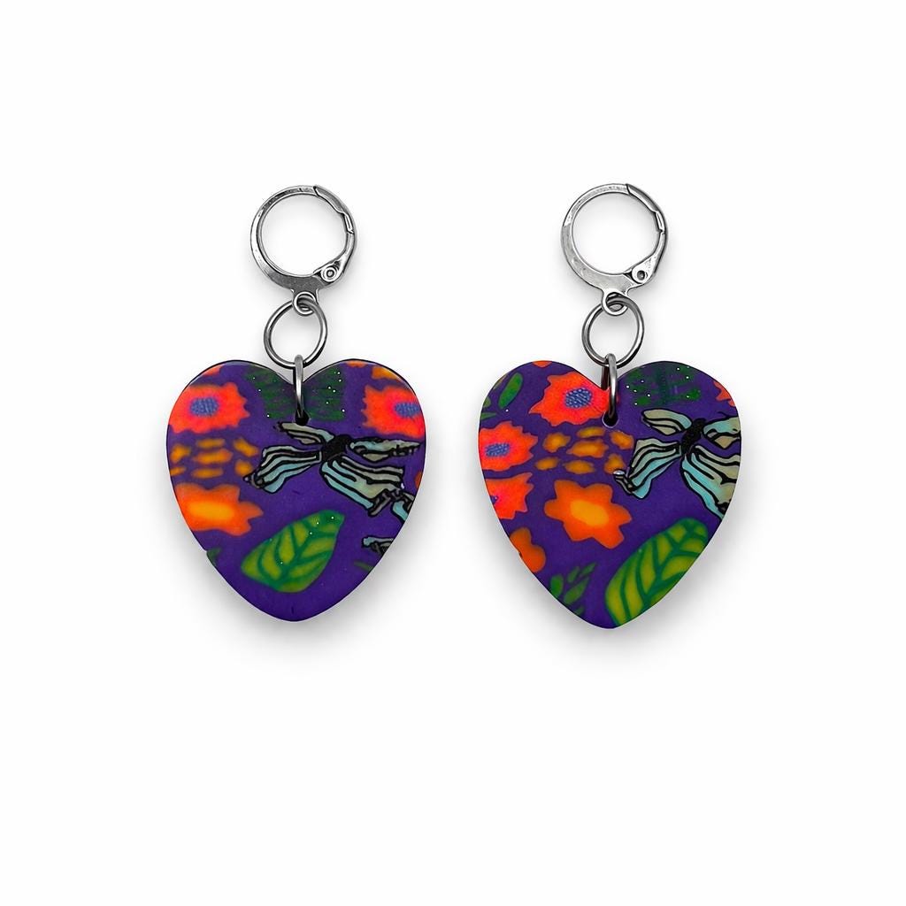 Handmade Polymer Clay Earrings | Colorful Heart Earrings | Lightweight Statement Earrings | Stainless Steel Hooks | Unique Gift for Her